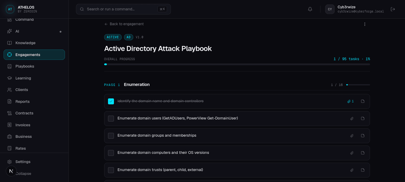 ATHELOS playbook execution showing tasks and progress